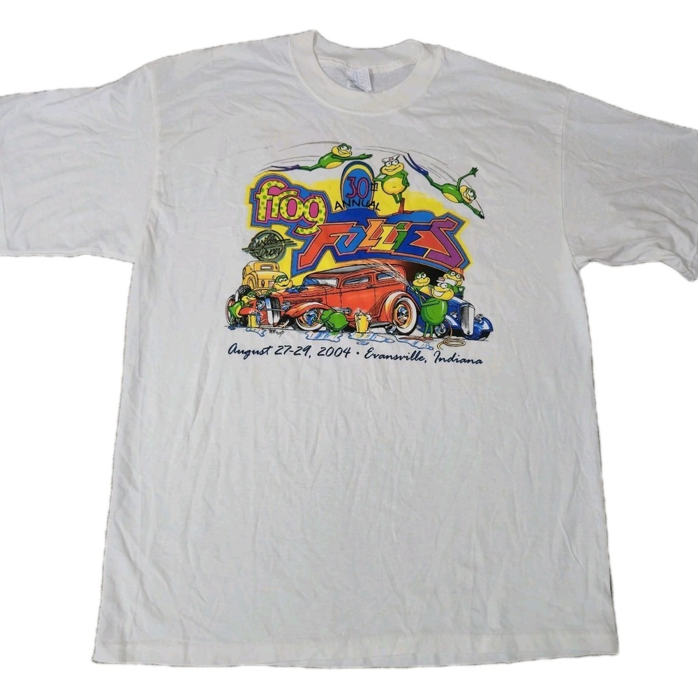 30th Annual Frog Follies Evansville Indiana Street Rod T Shirt Mens XL White